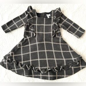 Janie and Jack charcoal grey windowpane dress. Ruffle on bodice /hem. Twirly 2T